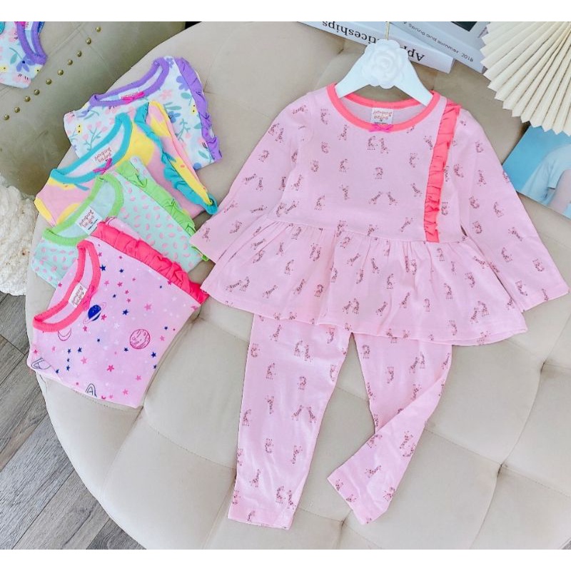 Bộ Dài Tay Bé Gái Bánh Bèo cotton xuất dư chất đẹp