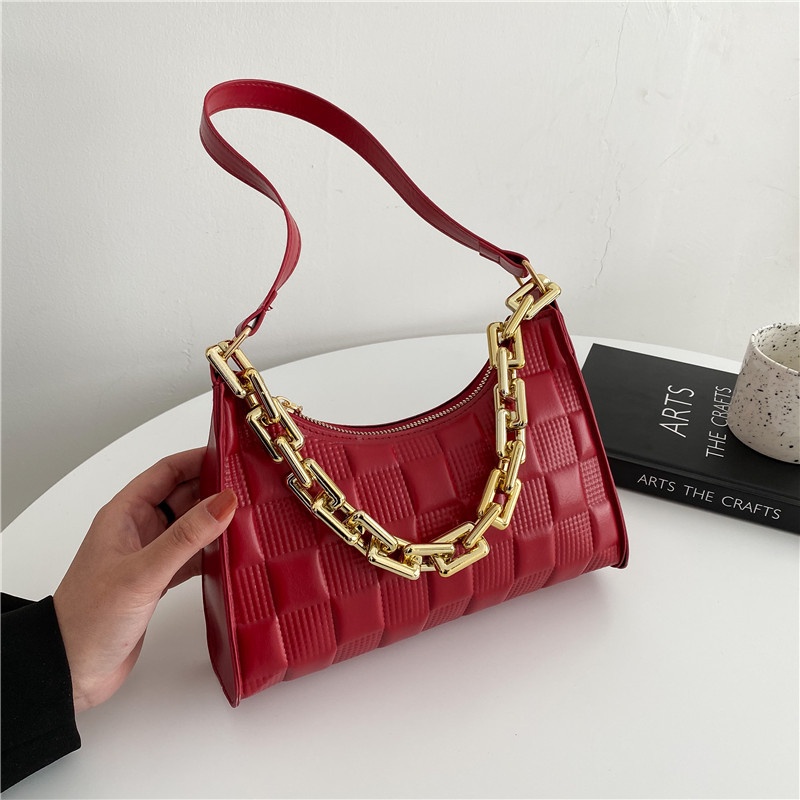 Vintage thick chain jaw print ins square bag under the shoulder bag girl 2021 spring and summer new personality hand-held tide bag
