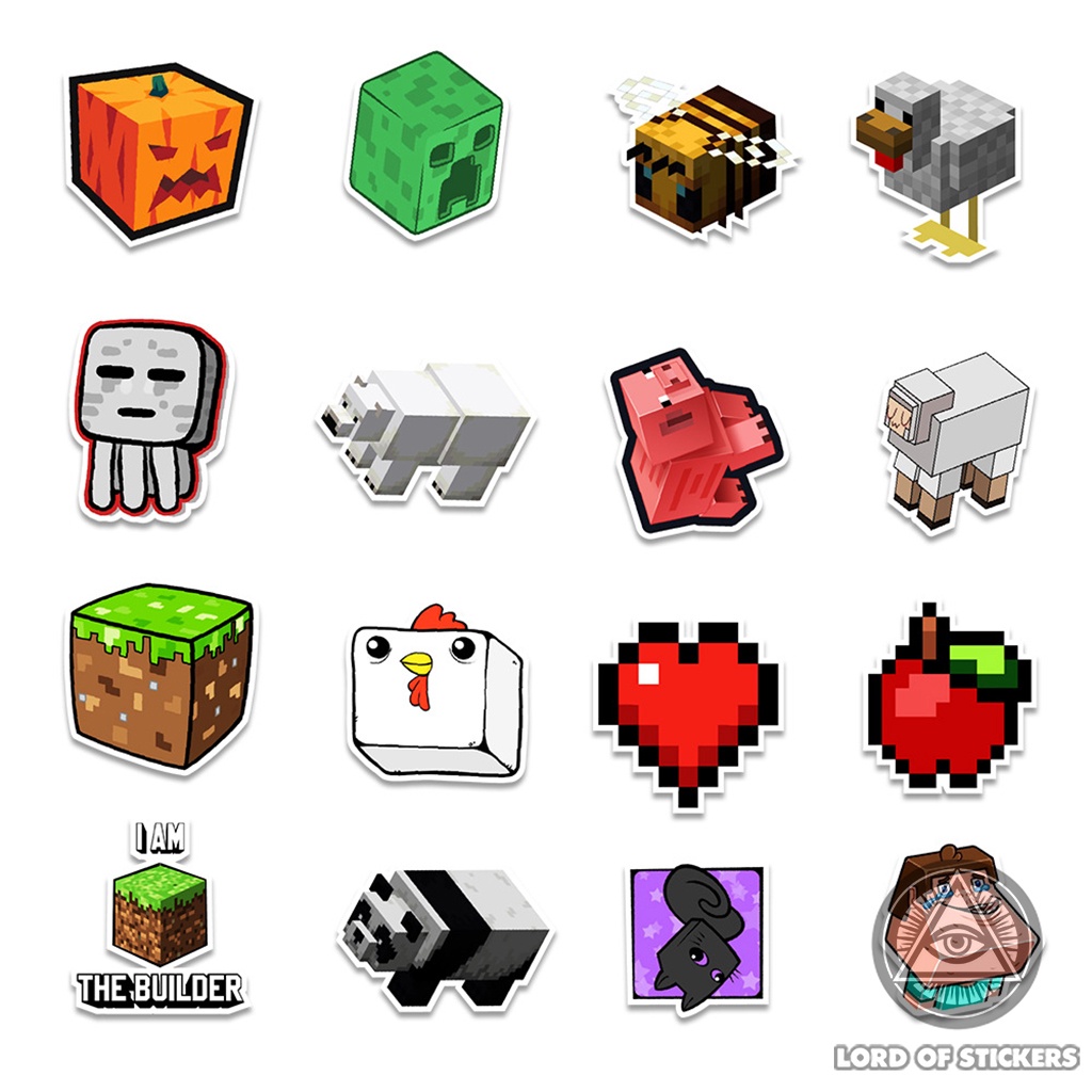 Set 100 Nhãn Dán Minecraft Sticker Hình Nhân Vật Trò Chơi Điện Tử Chống Thấm Nước Dán Mũ Nón Bảo Hiểm, Laptop, Vali, Xe