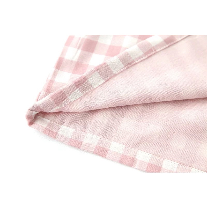 Đồ ngủ pijama đồ mặc nhà kẻ caro hồng dài tay quần dài hè thu đông Hàn Quốc ullzang