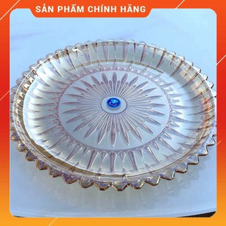 Khay tròn thuỷ tinh ánh vàng size 30 cm