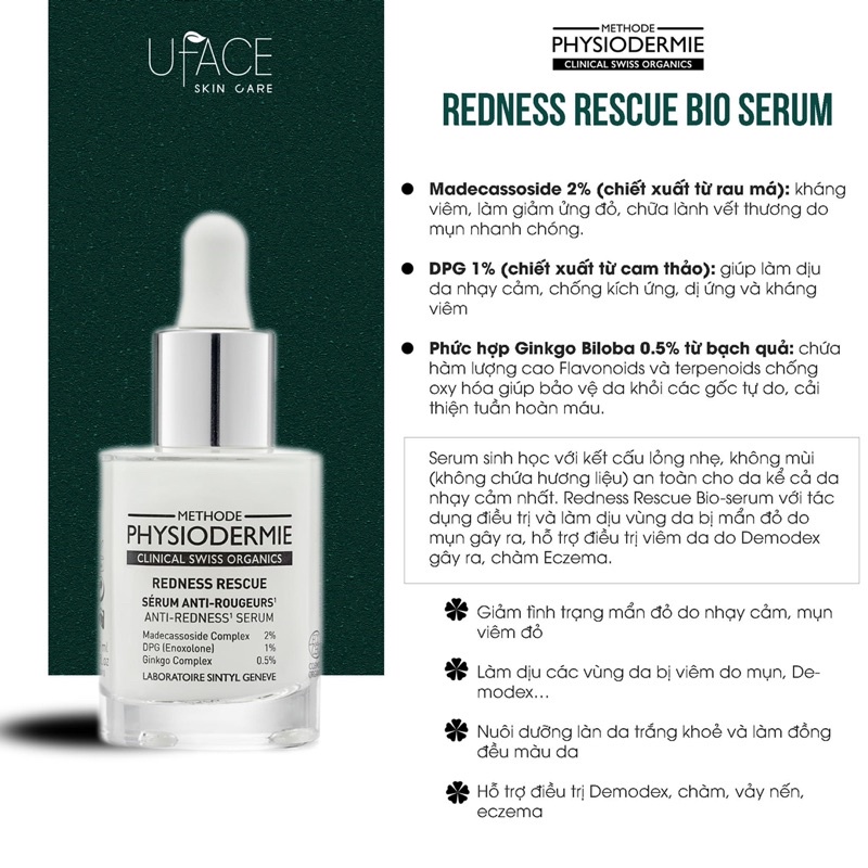 [Hàng Chính Hãng] Serum sinh học mụn viêm đỏ, cDemodex, chàm Eczema Redness Rescue Physiodermie