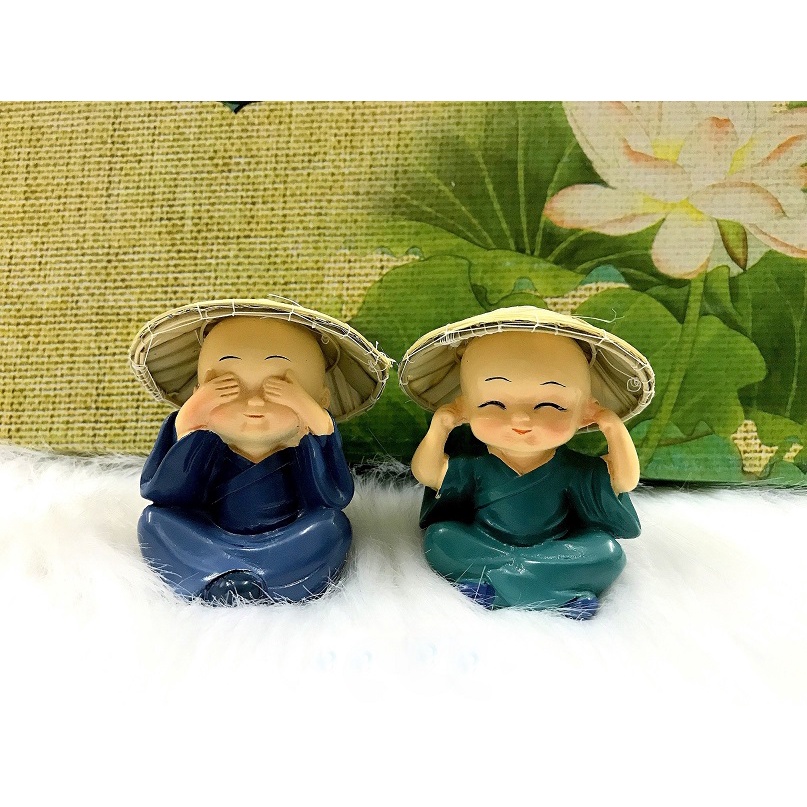 Bộ 4 tượng chú tiểu Tứ Không đội Nón Lá Việt Nam