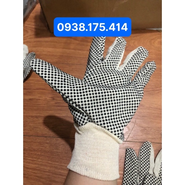 Găng tay phủ hạt nhựa đen loại dày 10oz Polkado
