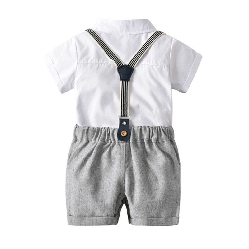Bộ Áo Liền Quần Ngắn Tay + Quần Short Có Nơ Bướm Cho Bé Trai