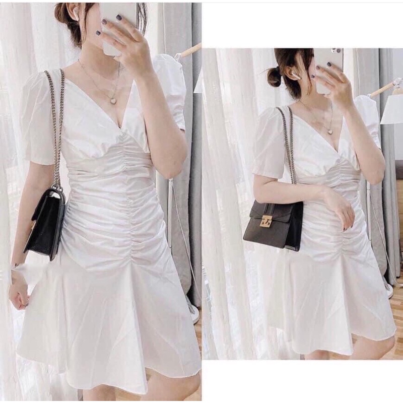 Đầm Trắng Nhún Thân Bèo Rũ