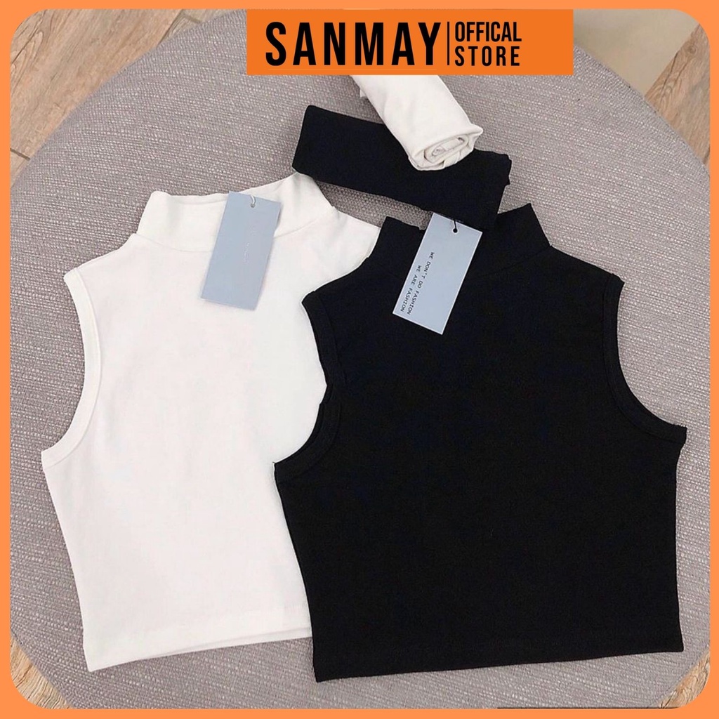 Áo Ba Lỗ Croptop SANJOLI Aos Crt Thiết Kế Ôm Body Kiểu Hở Vai Hàn Quốc Đẹp 2 màu Trắng Đen  AO041