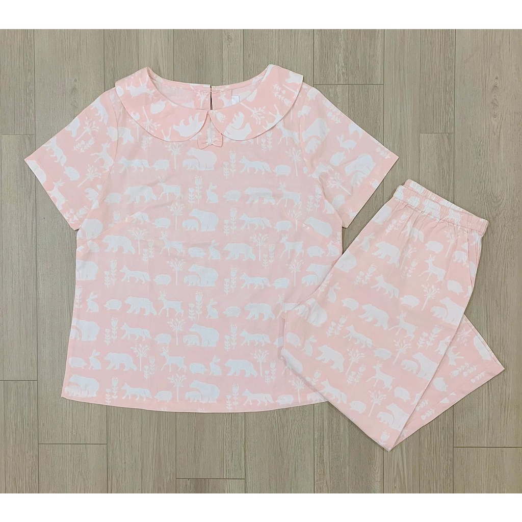 Bộ mặc nhà nữ cổ sen hồng chất modal BJJ001