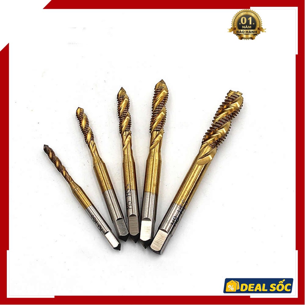 Bộ 5 mũi khoan xoắn M3-M8 có thể dùng trên các vật liệu như inox, thép, sắt, gang, đồng, nhôm, gỗ, nhựa,