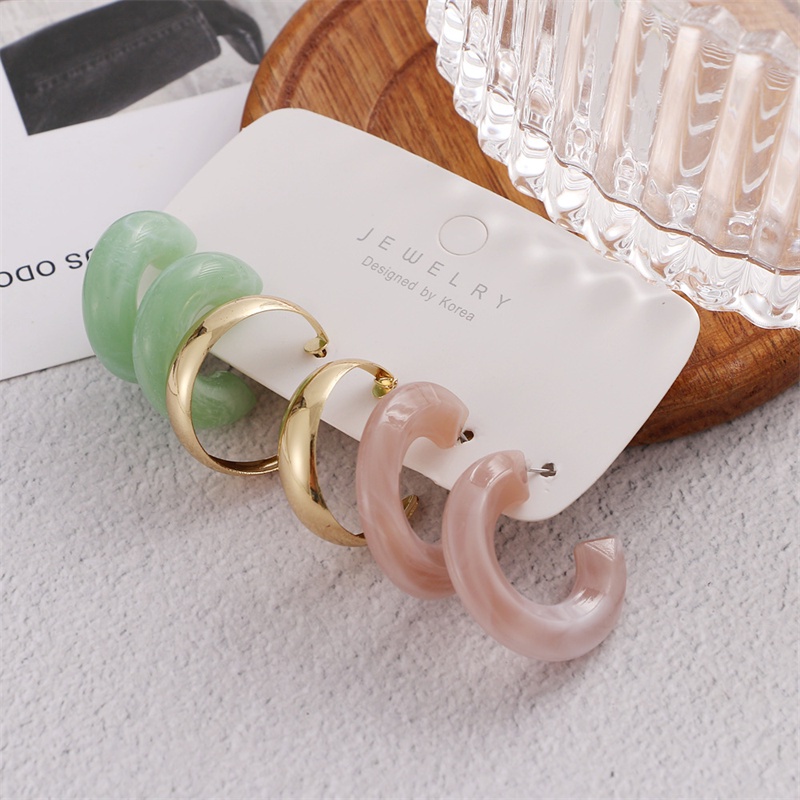 Set 3 đôi khuyên tai nhựa RINHOO màu macaron thời trang cho nam nữ