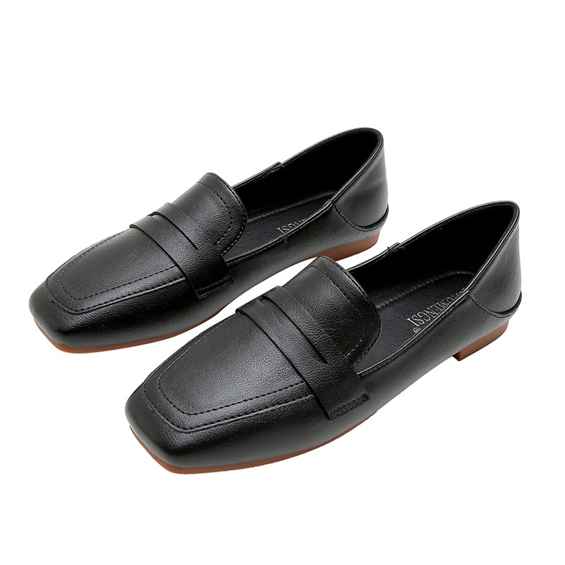 Giày Lười Da Mềm Mũi Vuông Thanh Lịch Hợp Thời Trang Size 33-43