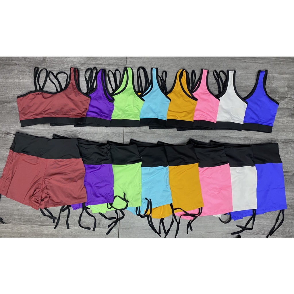 Set bộ đùi thể thao tập gym yoga nữ áo bra kèm mút quần đùi cạp chéo dây rút cao cấp Bin Sport BN033