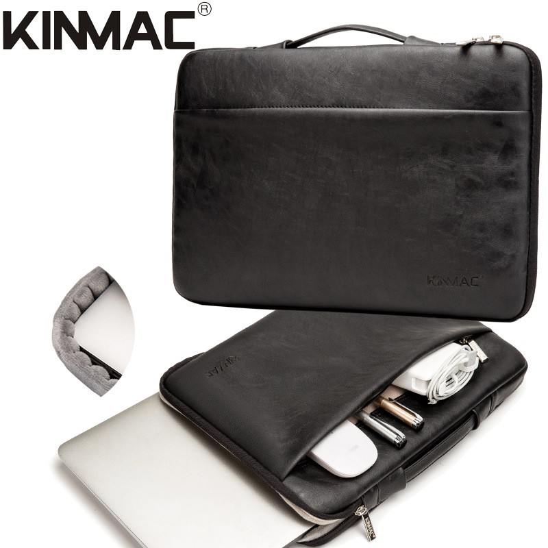 Túi chống sốc Laptop [Có tay cầm] KINMAC mẫu Da nâu và đen 12inch, 13.3inch, 14inch, 15.6inch bảo vệ máy cực tốt