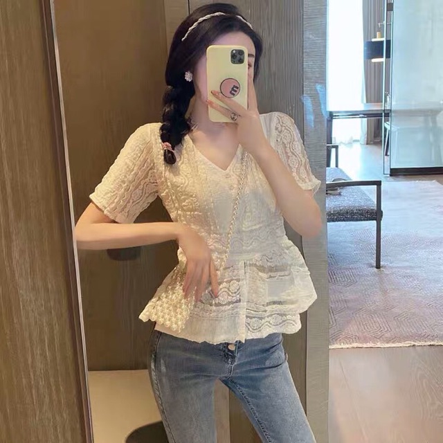 Áo ren cổ tim hàn quốc hàng có sẵn kèm ảnh thật