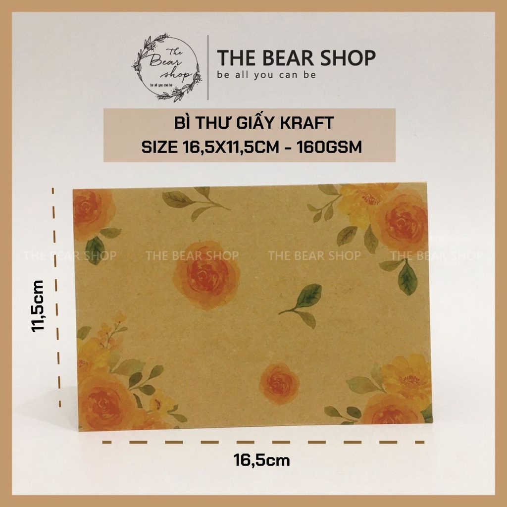 Combo 5 bì thư và 10 tờ giấy kraft viết thư phong cách vintage hàng Loại 1 chất lượng cao - The Bear Shop