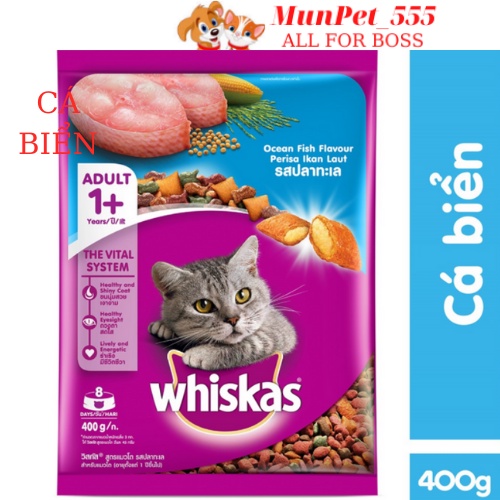 Thức ăn cho mèo lớn dạng hạt Whiskas nhập khẩu từ Thái Lan gói 400g