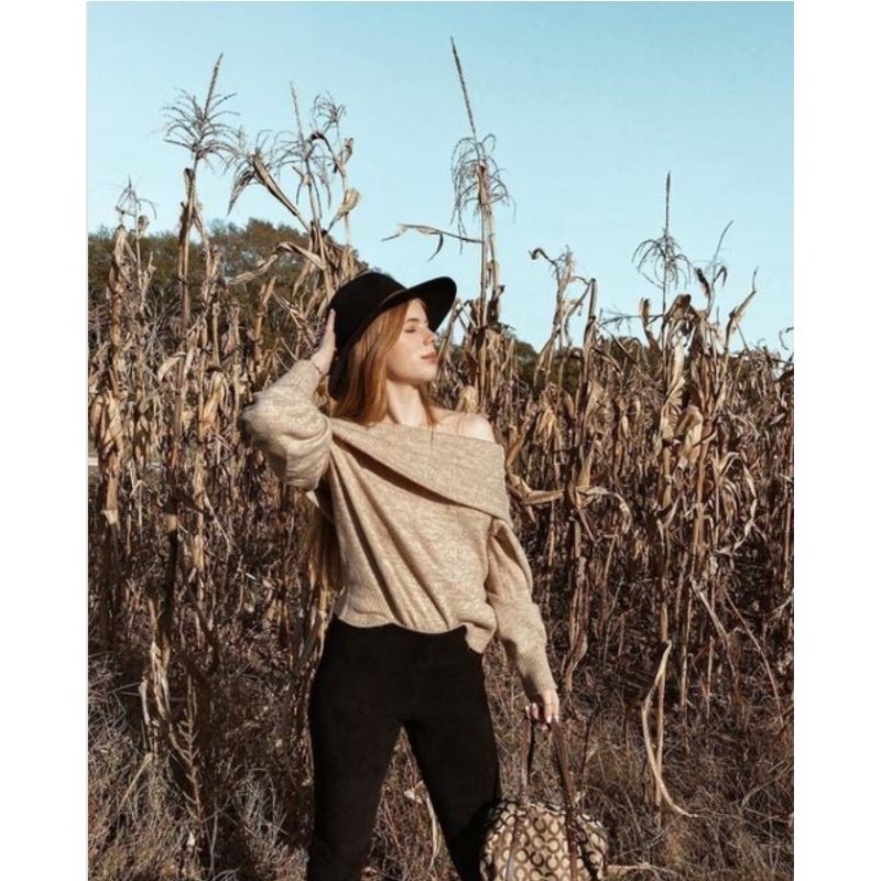 Pass áo len dài tay trễ vai hm size S