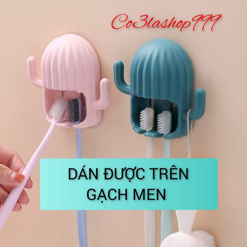 Kệ kẹp bàn chải đánh răng hình cây xương rồng có nhánh treo phụ kiện phòng tắm ( 1 CÁI)