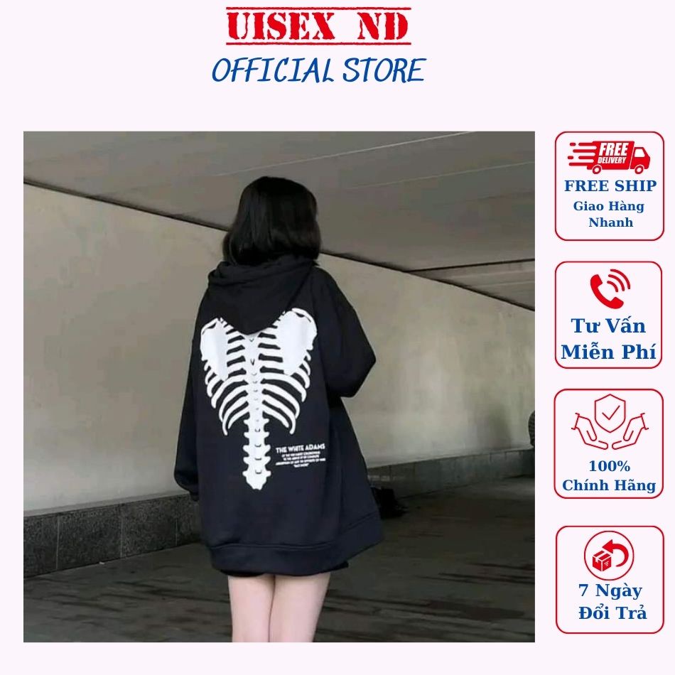 Áo Hoodie nỉ hình xương chất liệu dày dặn, form rộng nam nữ mặc đều được, chất mịn tay bồng | BigBuy360 - bigbuy360.vn