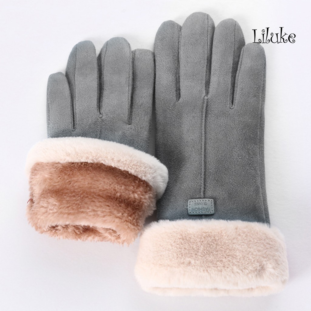 Găng Tay Da Lộn Lót Lông Dày Dặn Có Thể Chạm Màn Hình Cảm Ứng Dành Cho Nữ