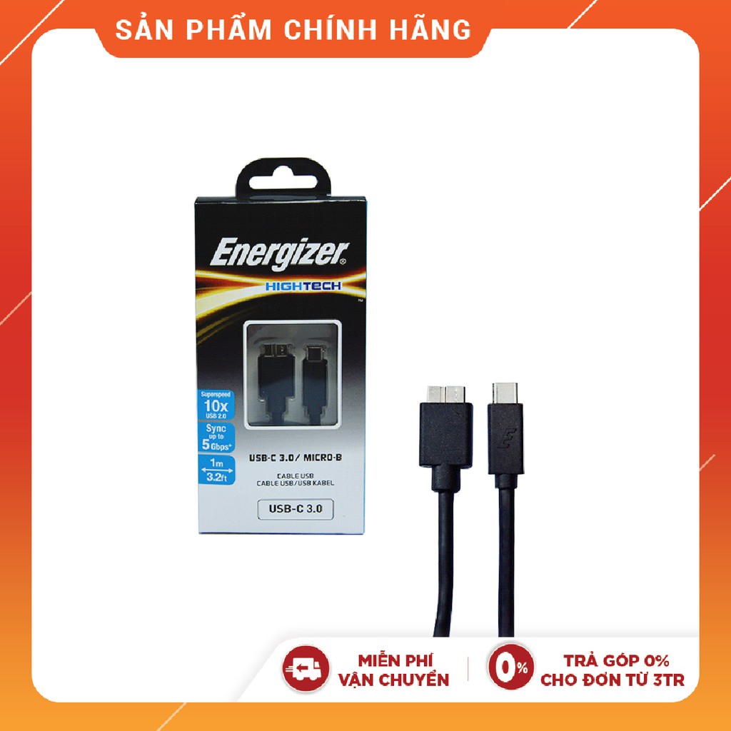 [Mã 2404EL10K giảm 10K đơn 20K] Cáp Type-C 3.0 to Cáp Micro-B Energizer 1.2m màu đen - C11C3MCGBK4