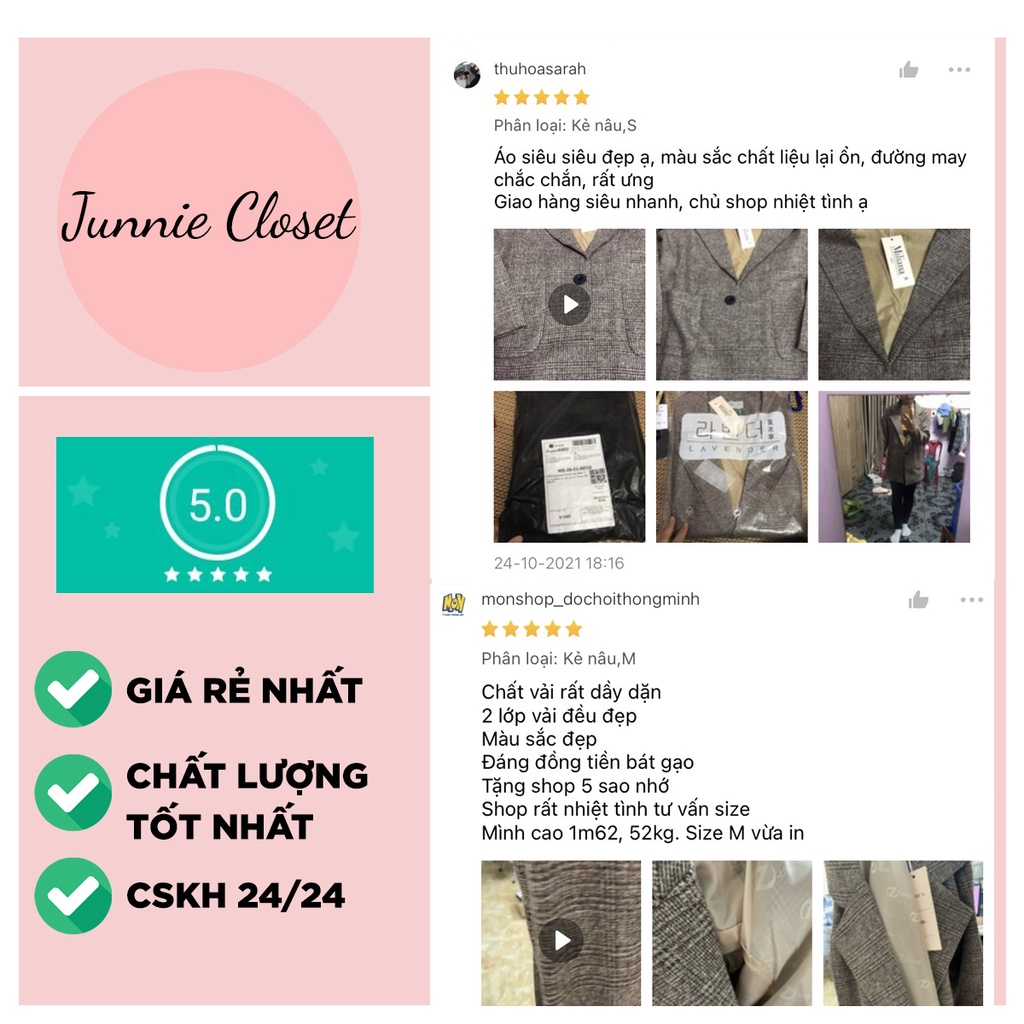 Áo khoác Blazer dạ kẻ 2 lớp ulzzang Hàn Quốc hottrend | BigBuy360 - bigbuy360.vn