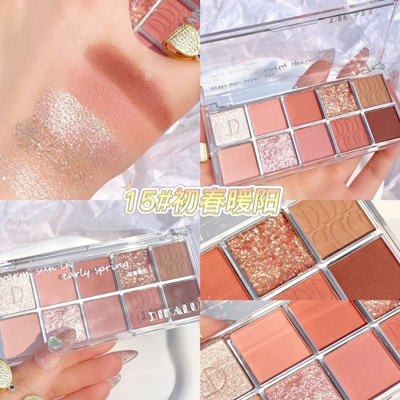 Bảng Phấn Mắt DIKALU 10 Màu Sắc Hiệu Ứng Lì/ Ánh Nhũ Chống Nước Lên Màu Cực Chuẩn