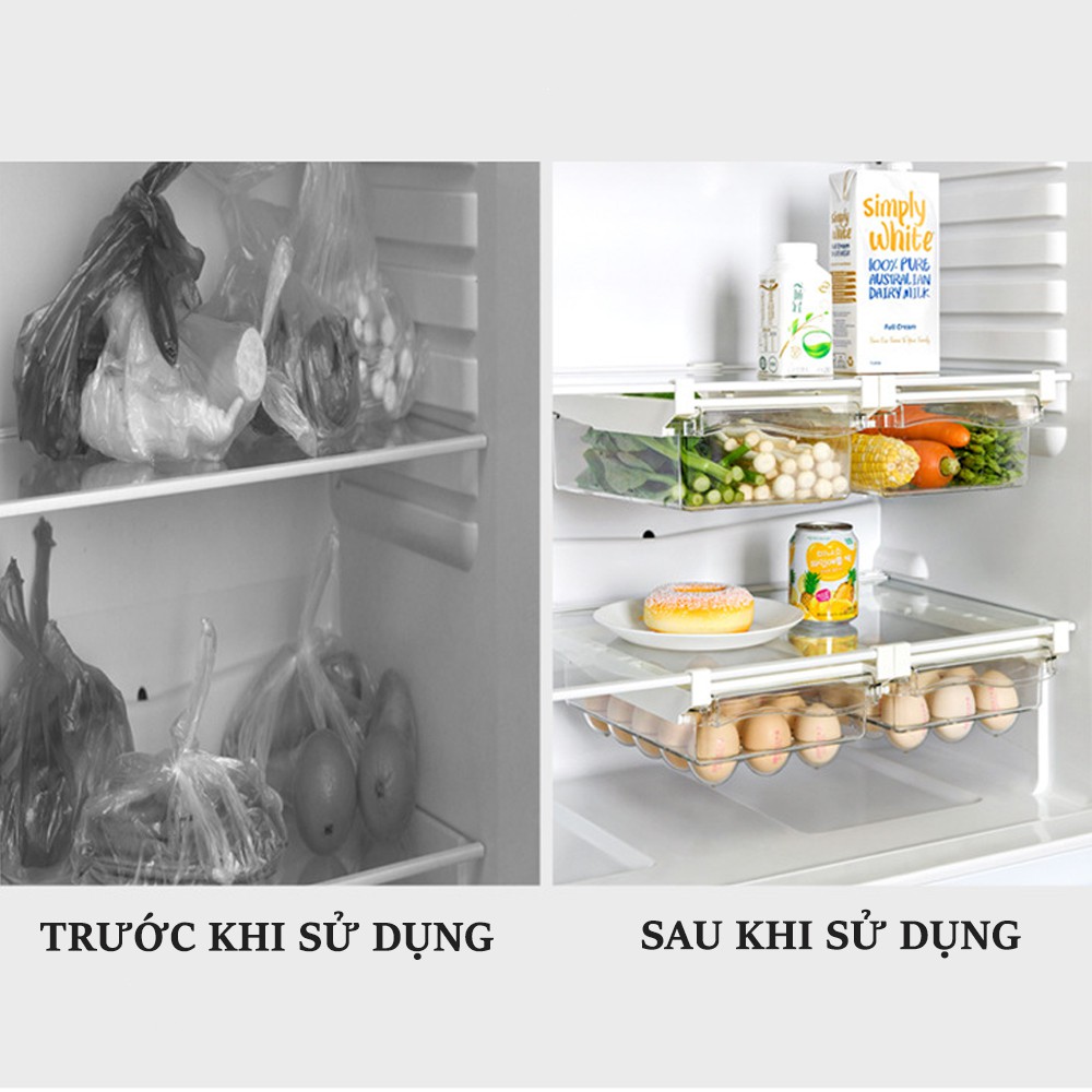 Khay Tủ Lạnh đựng thực phẩm thông minh, Khay nhựa trong suốt đựng đồ ăn Kéo ra Kéo vào