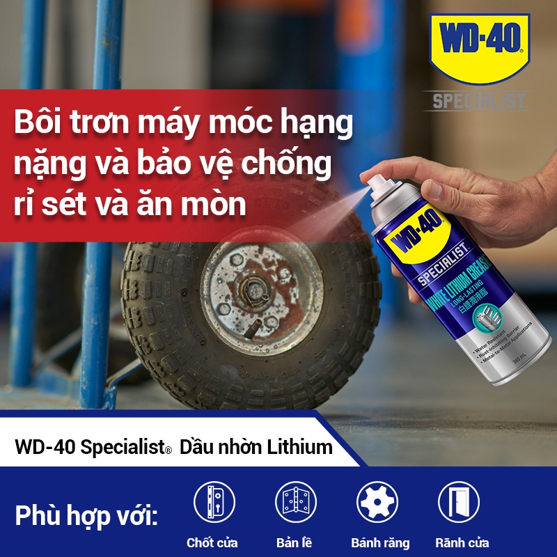 Chai Xịt Dầu Bôi Trơn WD40 White Lithium Tác Dụng Cao Chống Rỉ Sét Máy Móc Hạng Nặng Chính Hãng 360ml