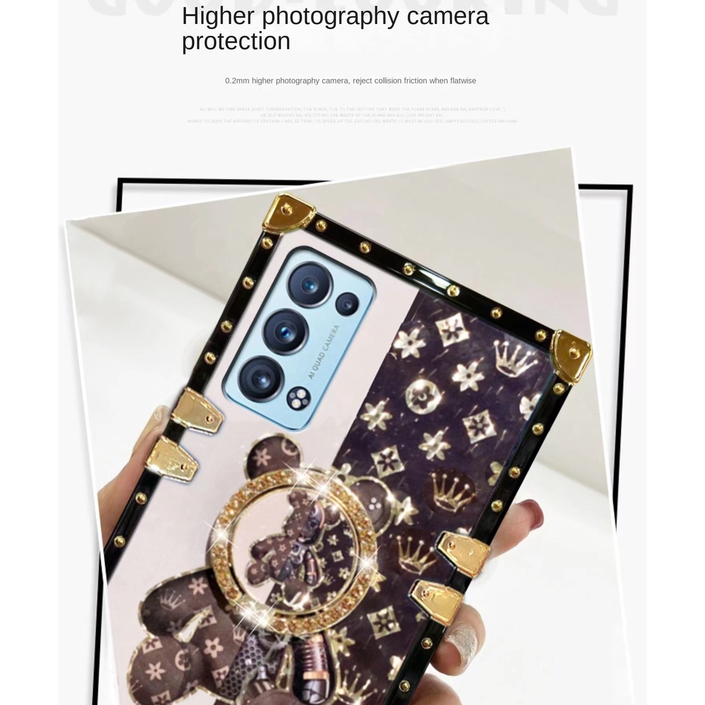 Ốp Điện Thoại Chống Sốc Có Nhẫn Đỡ Hình Gấu Nhỏ Đính Đá Cho OPPO Reno 6 Pro Reno 6 Pro+ Reno 6Z Reno 5 Pro Reno 4 Pro