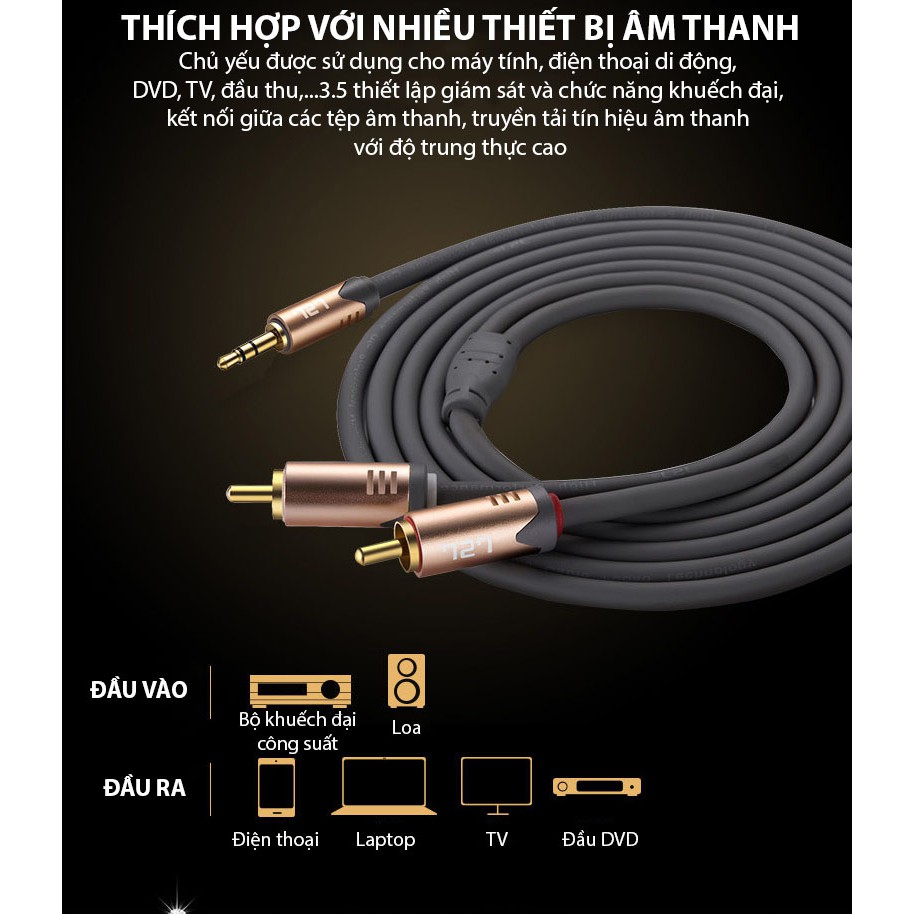 Dây tín hiệu đầu 3 ly (3.5mm) ra 2 đầu bông sen (AV/RCA) JSJ 3322 dài 1.8m - 5m kết cấu mềm mại, đầu nối mạ vàng