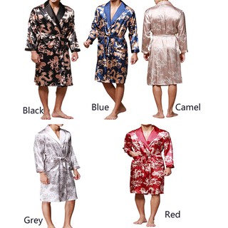 Áo choàng ngủ vải satin in hình rồng cho nam