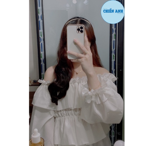 Áo trễ vai trắng Tay Bồng  AC [video shop tự quay ] áo trễ vai  dài tay trắng bánh bèo siêu xinh | BigBuy360 - bigbuy360.vn