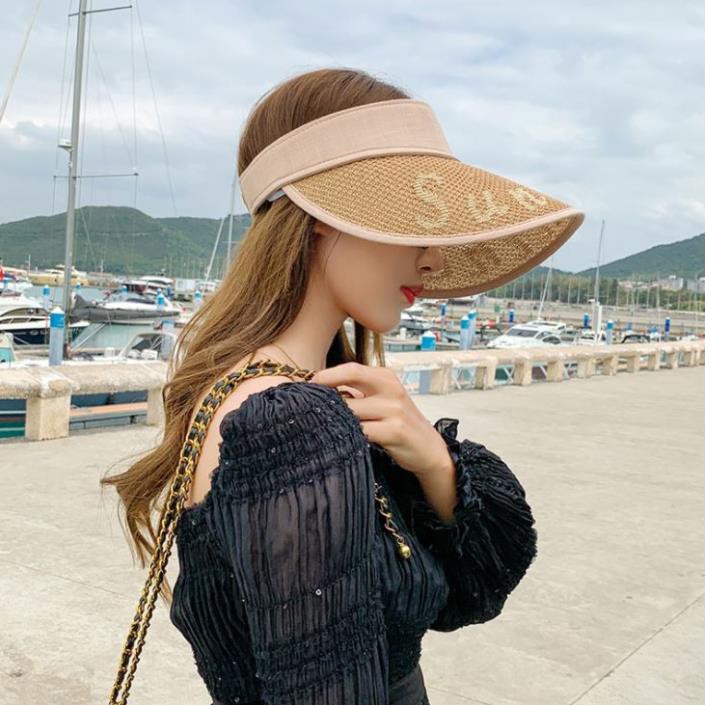 Sale lớn Mua Ngay Mũ cói mềm, nón cói đi biển lưỡi trai thêu chữ nửa đầu mùa hè chống nắng – MU91