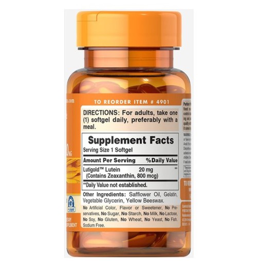 Viên uống bổ sung lutein giúp sáng mắt, cải thiện thị lực Puritan's Pride Lutigold Lutein 20mg 60 viên | Thế Giới Skin Care