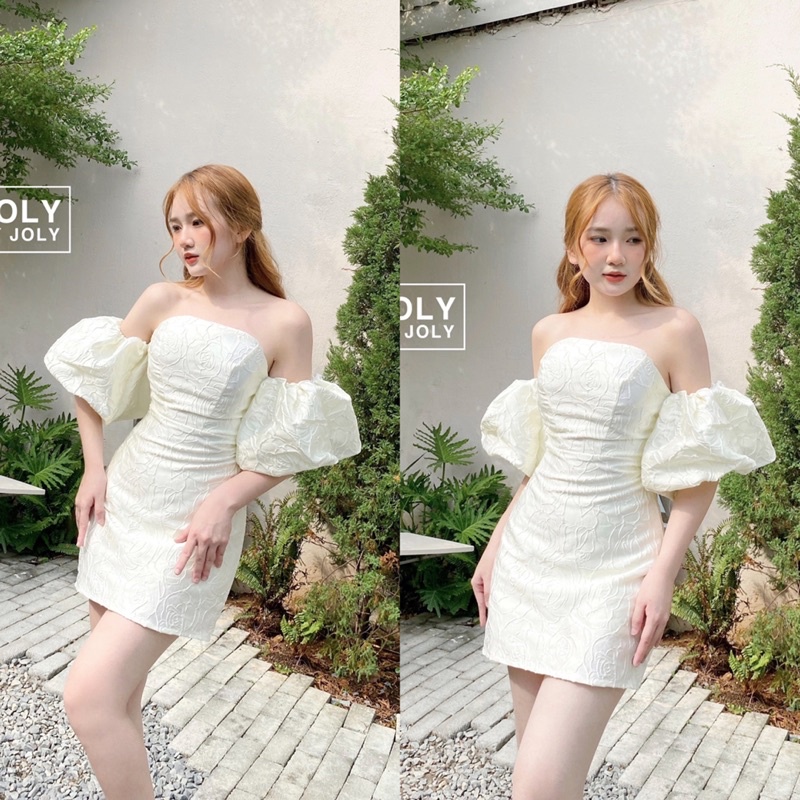 Đầm Trễ Vai ROSE DRESS JOLY BY JOLY Chất Liệu Kaki Tay Bồng Tôn Dáng Khi Mặc Thoải Mái Dự Tiệc