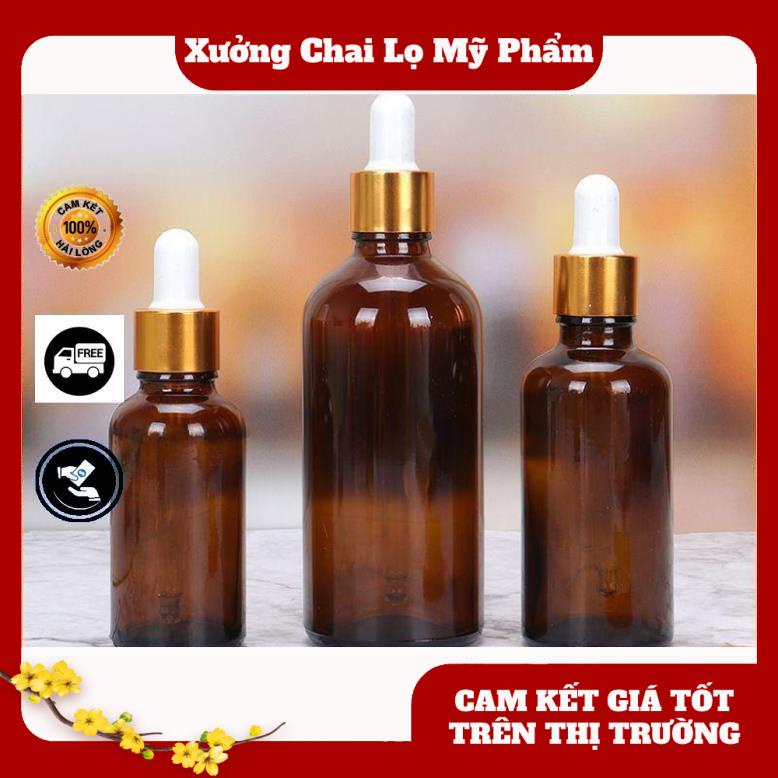 Lọ Chiết Serum ❤ [100ml] Chai lọ đựng tinh dầu thủy tinh nắp bóp giọt Khoen Vàng (chai serum) , phụ kiện du lịch