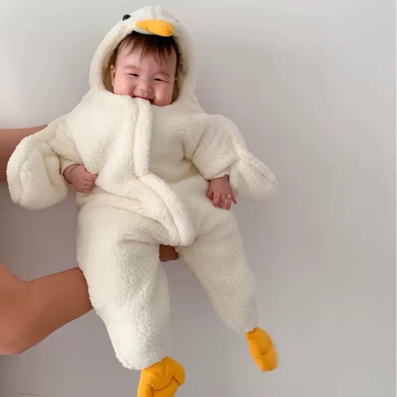 QUẦN ÁO LIỀN THÂN TRẺ EM HÌNH CHÚ VỊT CUTE BỘ ĐỒ NGỦ CHO BÉ MÙA ĐÔNG ẤM ÁP