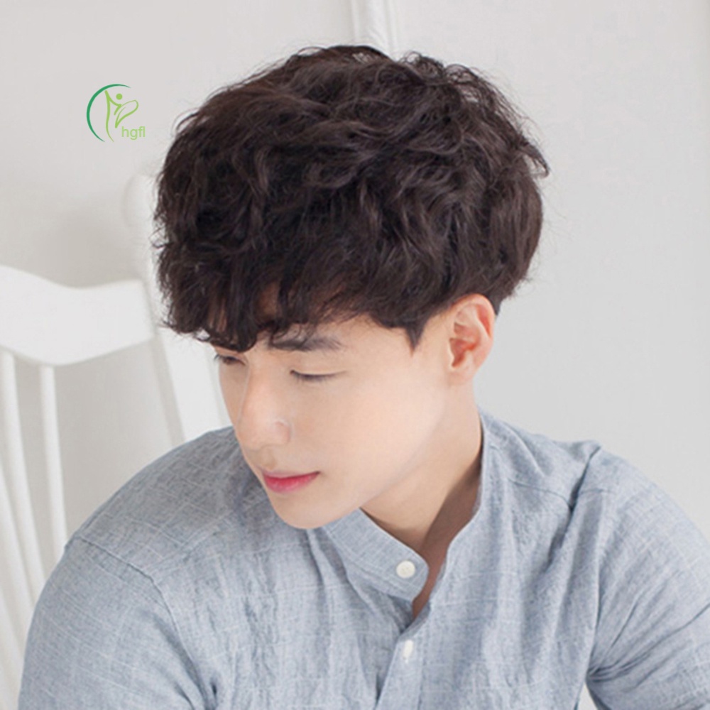 Tóc Giả Ngắn Xoăn Màu Nâu Đậm Thoáng Khí Thời Trang Cho Nam