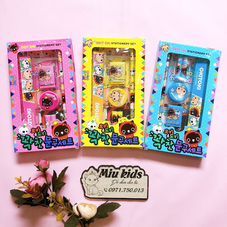 Dụng cụ học tập, set 7 món bút chì,thước kẻ,gôm tẩy,gọt bút chì,nắp đậy_văn phòng phẩm dễ thương