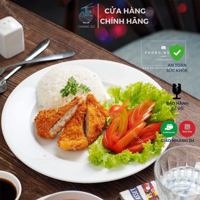 đĩa sứ trắng tròn cỡ to lòng nông trang trí steak - CHÀNG SỨ