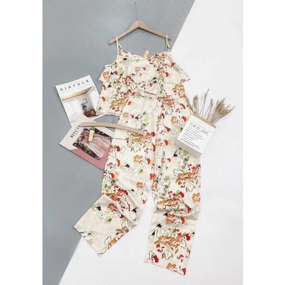 Set bộ lụa hoa 2 dây Vic