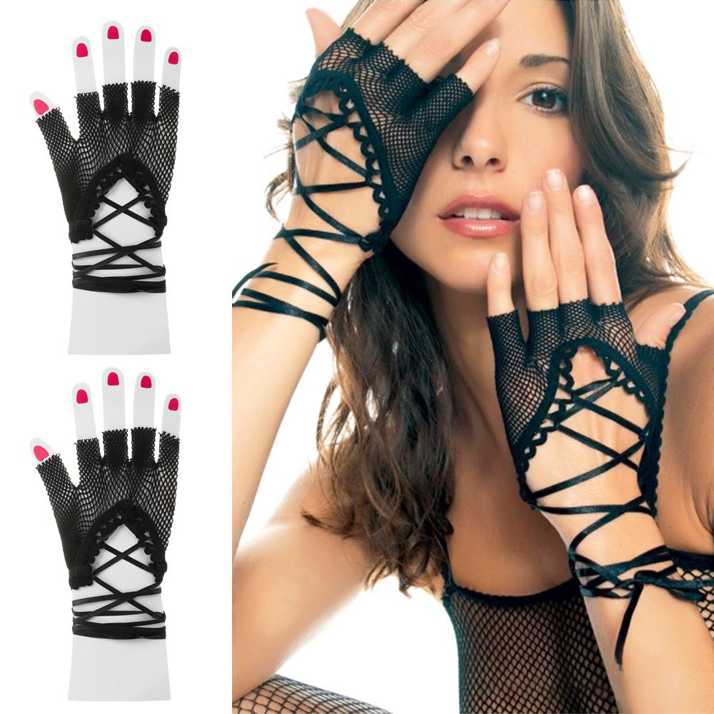 Găng Tay Ren Lưới Hở Ngón Màu Đen Phong Cách Gothic Lolita Quyến Rũ Cho Nữ
