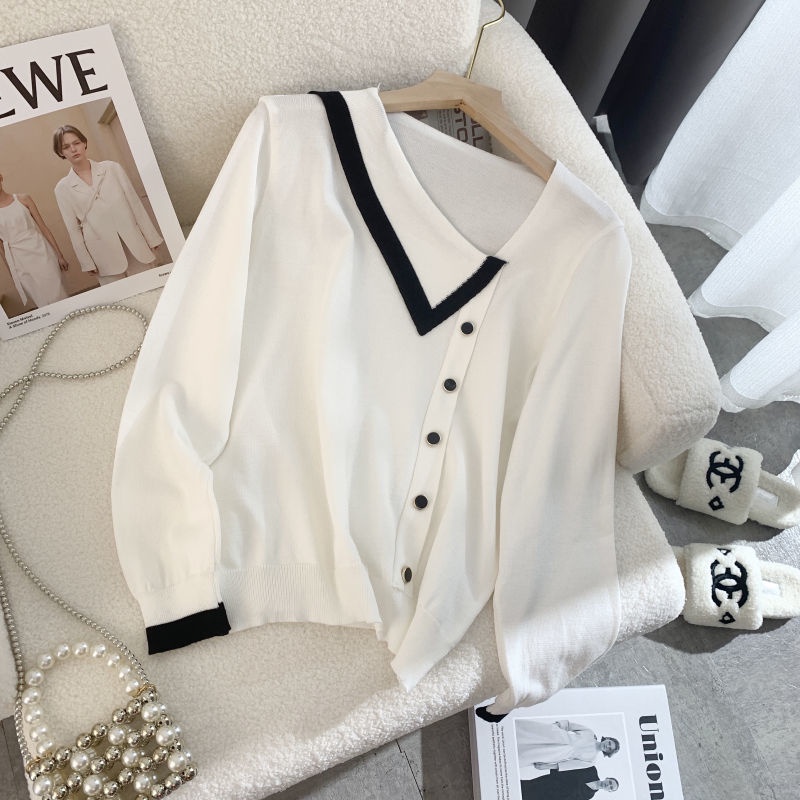 Áo sweater Màu Sắc Tương Phản Phong Cách Hàn Quốc Cho Nữ