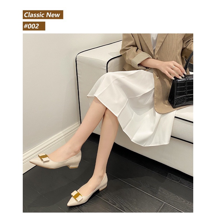 Giày bệt nữ mũi nhọn gót 3p, charm thương hiệu thời trang cao cấp -tiemgiaydazzling DA759