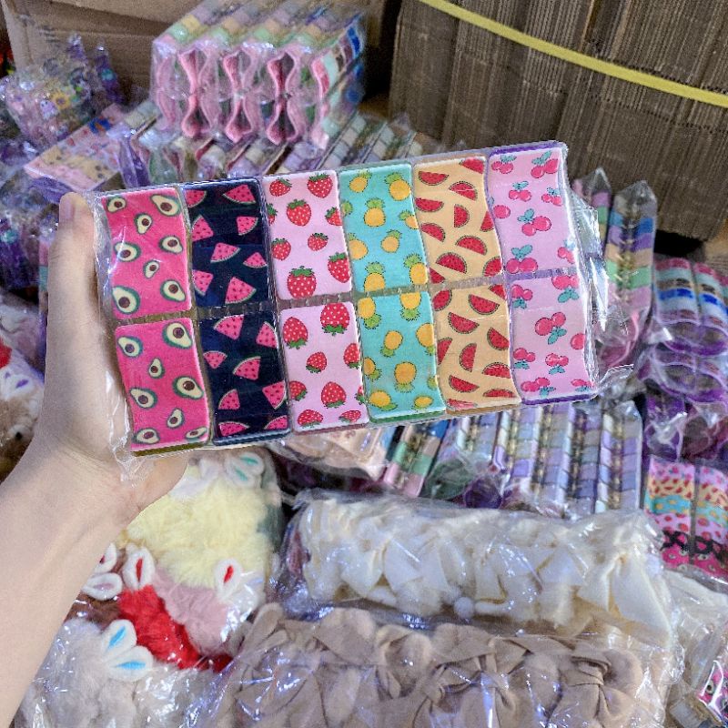Sét 12 kẹp càng cua 5 răng họa tiết trái cây