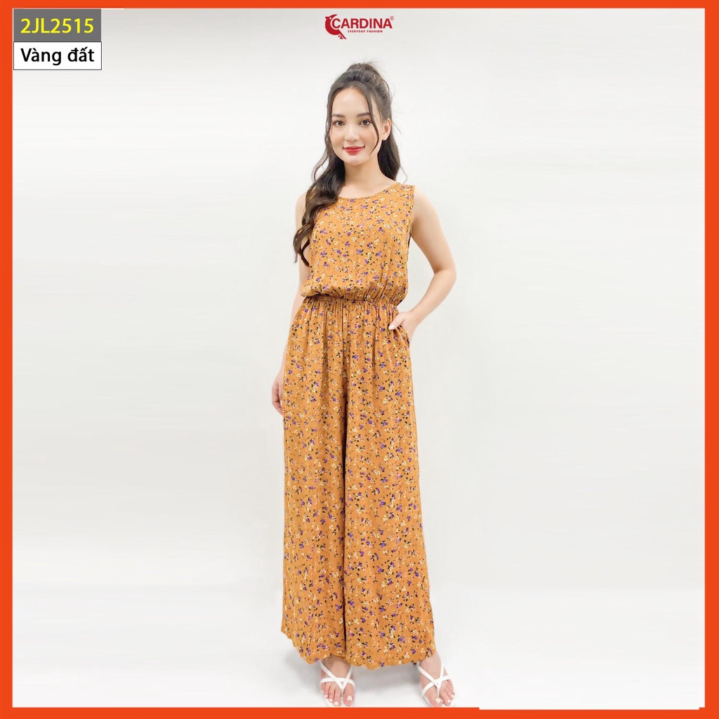 Đồ bộ nữ CARDINA chất lanh tre cao cấp jumpsuit áo sát nách liền quần họa tiết 2JL25