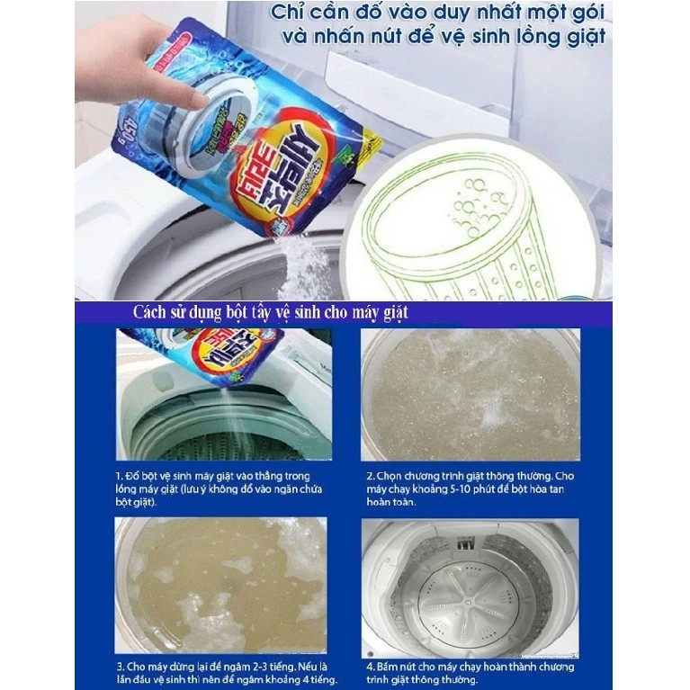 Gói bột tẩy vệ sinh lồng máy giặt TIKTAK Hàn Quốc siêu sạch (450g)