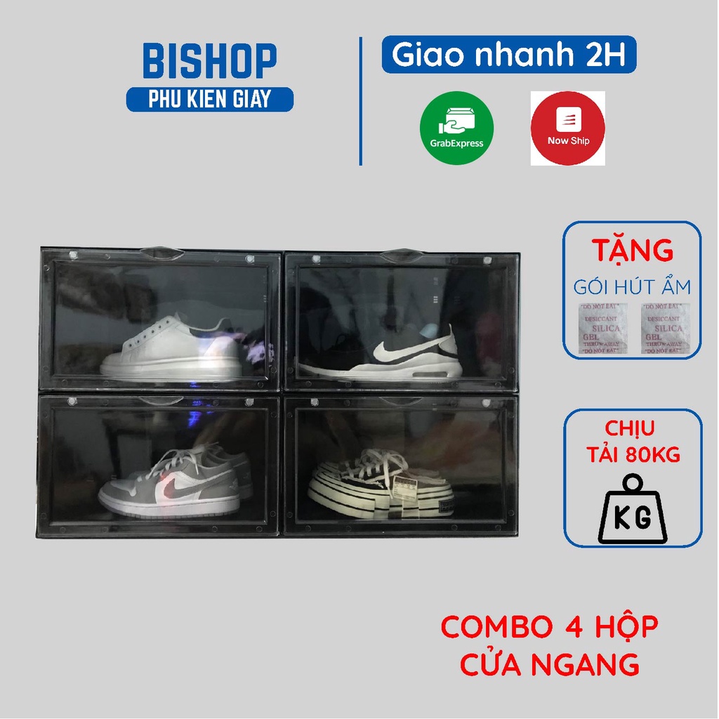 Combo 4 Hộp Nhựa Đựng Giày Nắp Ngang Hộp Giày Nhựa Cứng Cao Cấp BISHOP