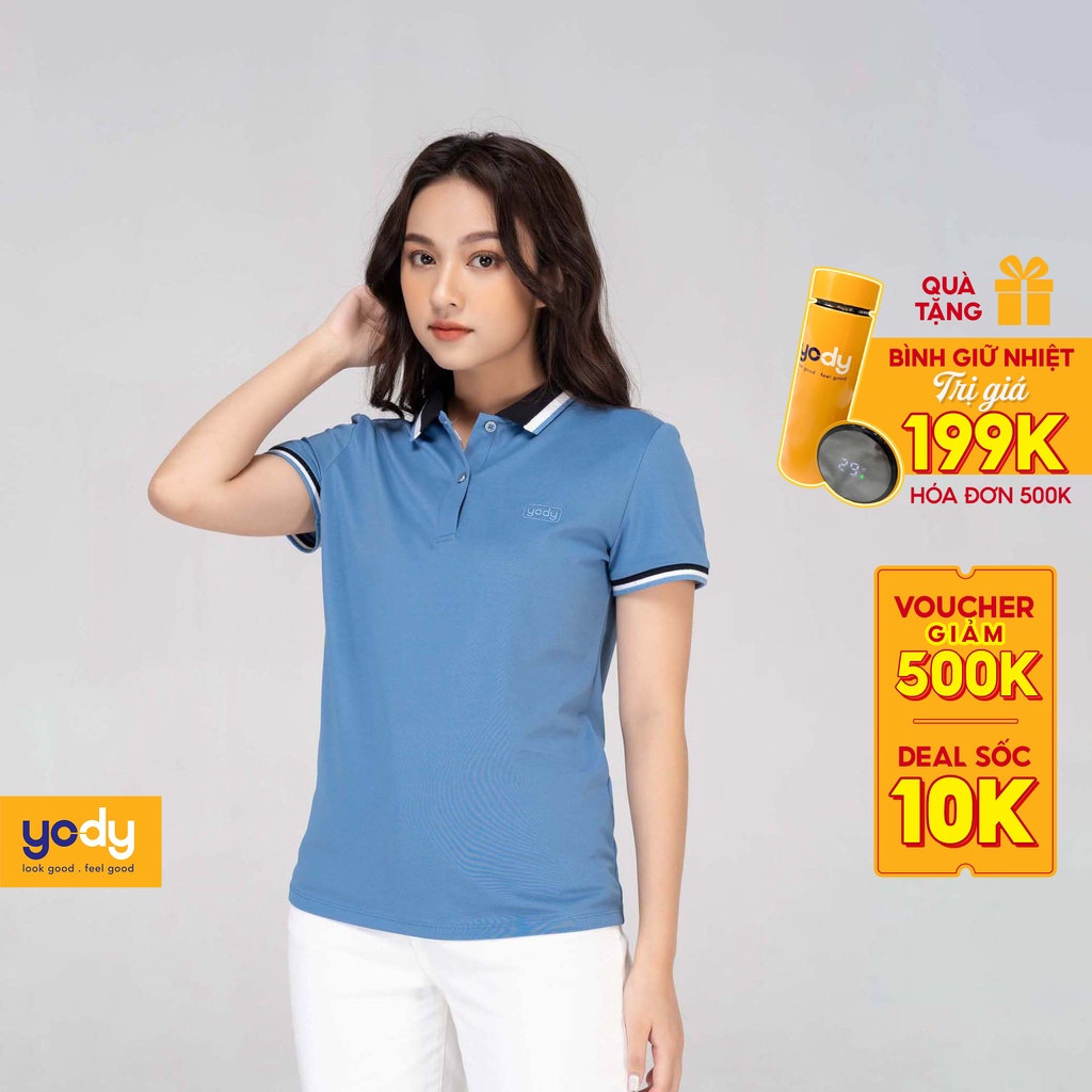 Áo Polo nữ YODY dệt hiệu ứng mắt chim giúp thấm hút mồ hôi tốt và siêu mềm mại APN3704